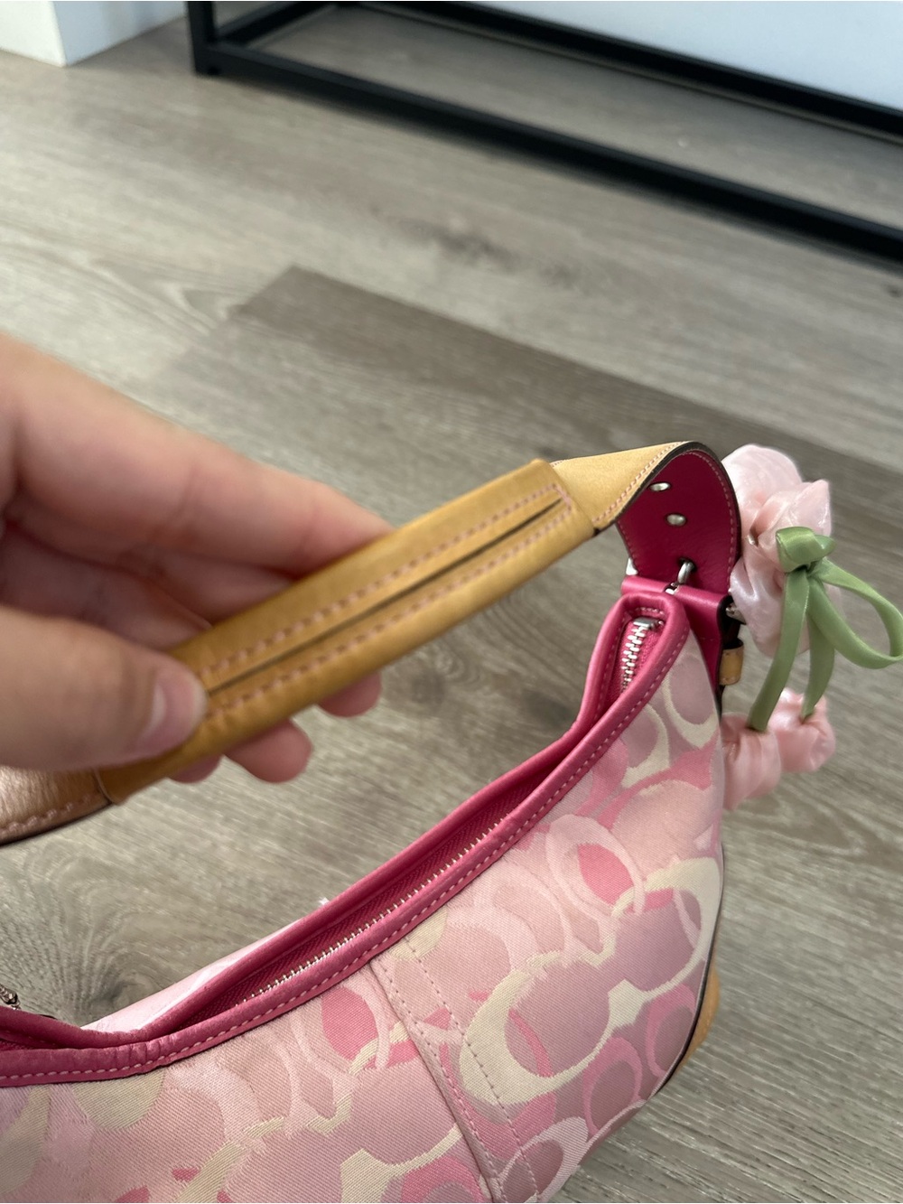 Rare Coach Pink Signature Jacquard Mini Shoulder Bag with Tan Trim - Picture 13 of 14